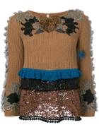 Antonio Marras Embroidered And Frill Detailed Sweater - Brown