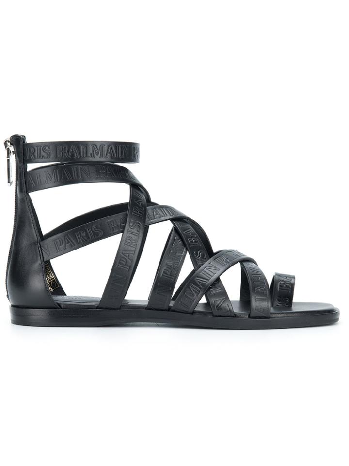 Balmain Crossover Strap Sandals - Black