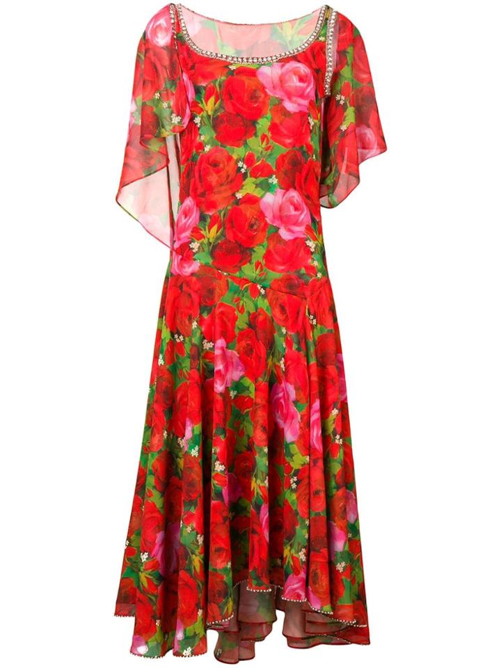 Richard Quinn Rose Printed Long Dress - Red