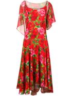 Richard Quinn Rose Printed Long Dress - Red
