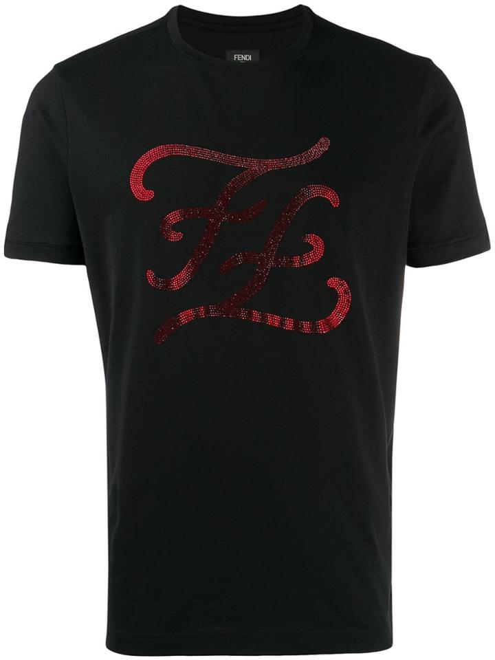 Fendi Rhinestone Karligraphy T-shirt - Black