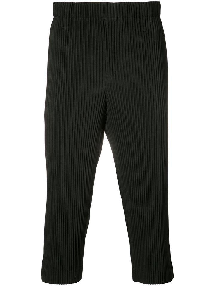 Homme Plissé Issey Miyake - Ribbed Cropped Trousers - Unisex - Polyester - M, Black, Polyester