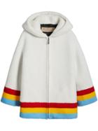 Burberry Striped Detail Faux Shearling Hooded Jacket - White