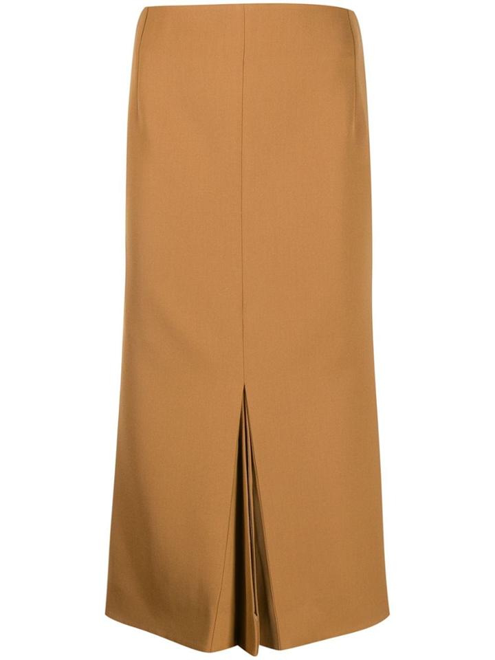 Victoria Beckham Pleated Details Midi Skirt - Brown