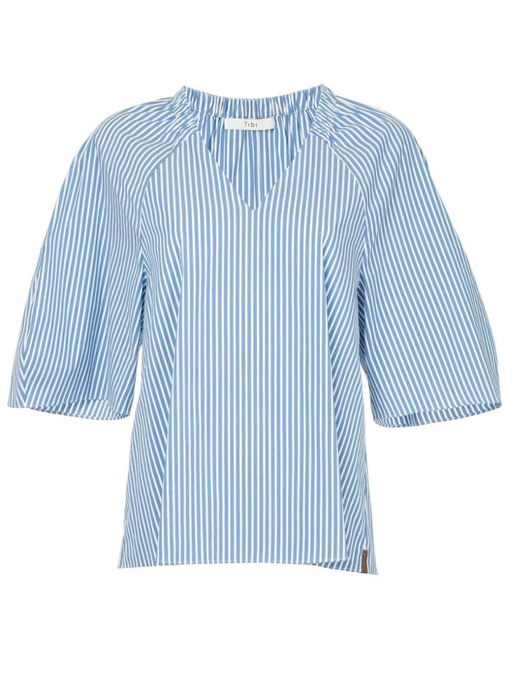 Tibi Deep V-neck Shirred Top - Blue