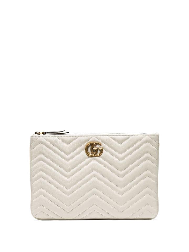 Gucci White Quilted-leather Gg Clutch Bag