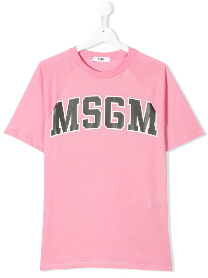 Msgm Kids Logo Print T-shirt - Pink