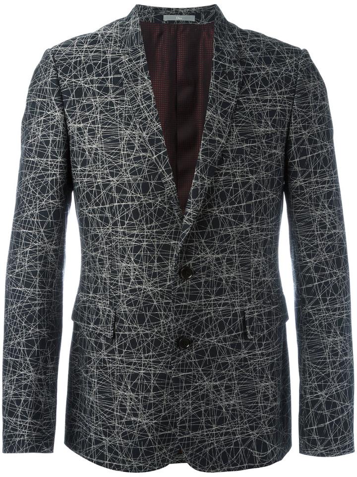 Dior Homme Lines Print Blazer, Men's, Size: 48, Black, Cotton/cupro