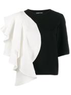 Robert Wun Ruffled Sleeve Monogram Top - Black