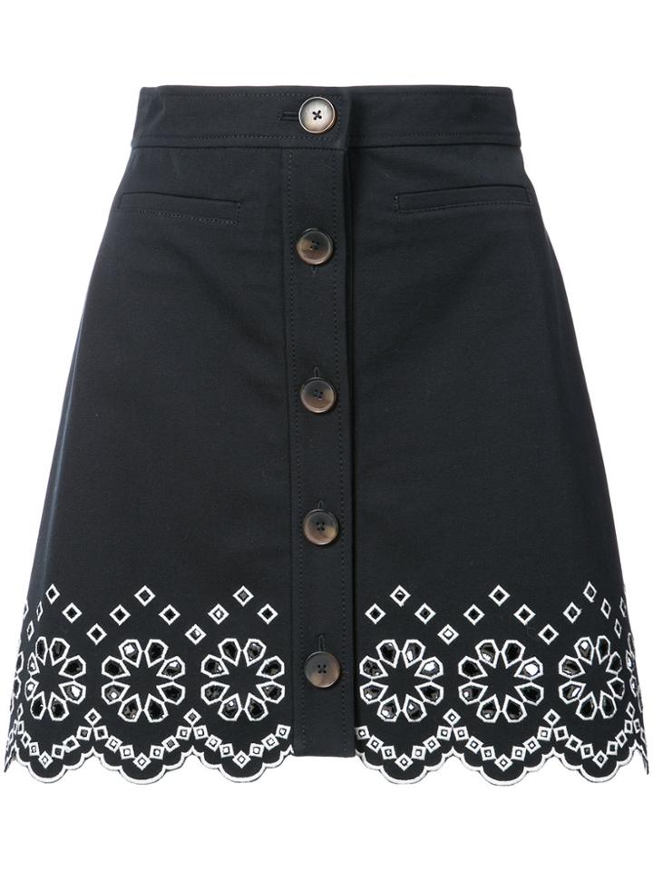 Derek Lam 10 Crosby A-line Mini Skirt With Eyelet Embroidery - Blue