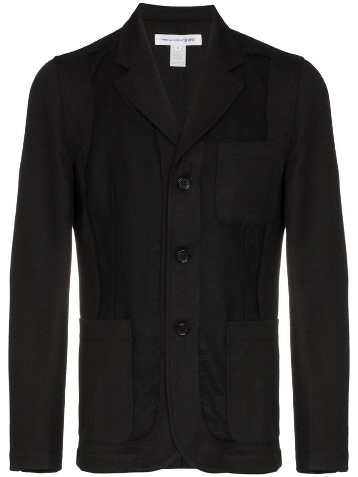 Comme Des Garçons Shirt Panel Embroidered Wool Jacket - Black