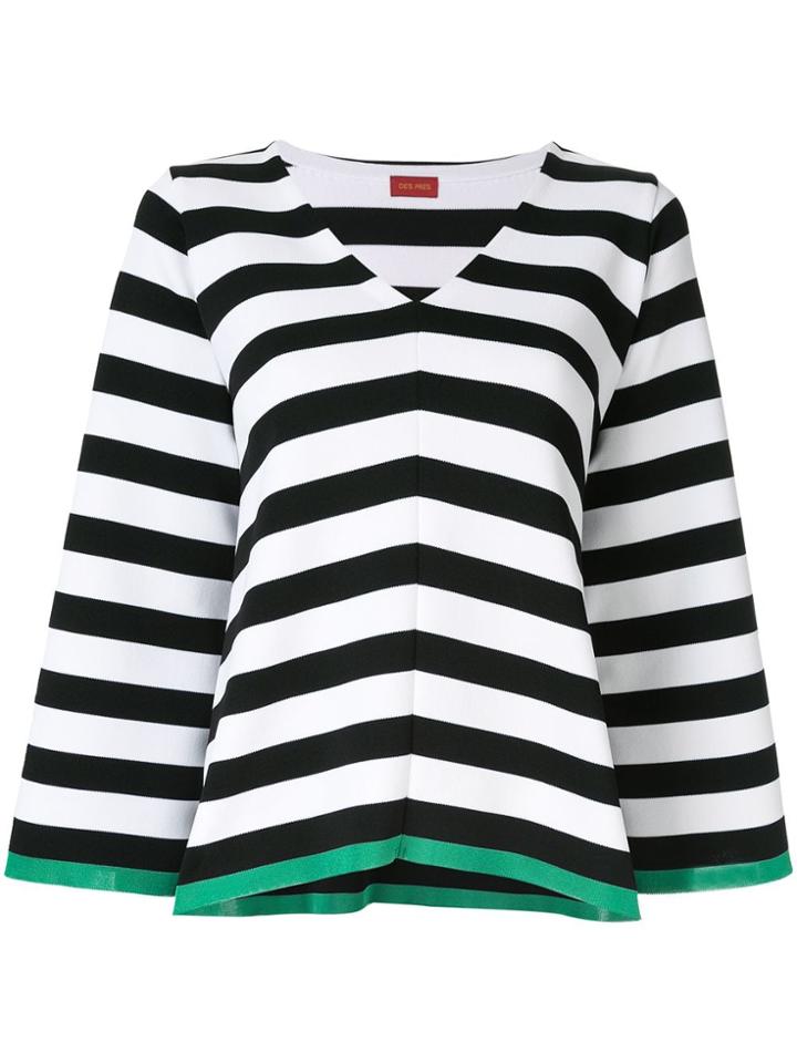 Des Prés Striped V-neck Sweater - White