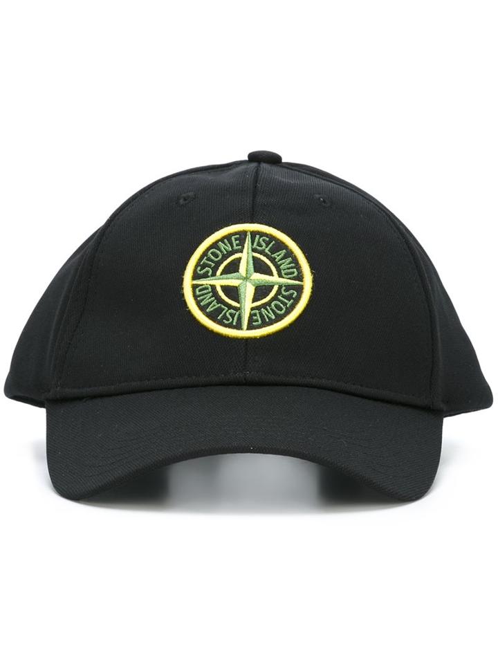 Stone Island Logo Patch Cap, Men's, Size: Large, Black, Cotton/polyester