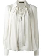 Plein Sud Lace-up Front Blouse, Women's, Size: 38, Nude/neutrals, Silk