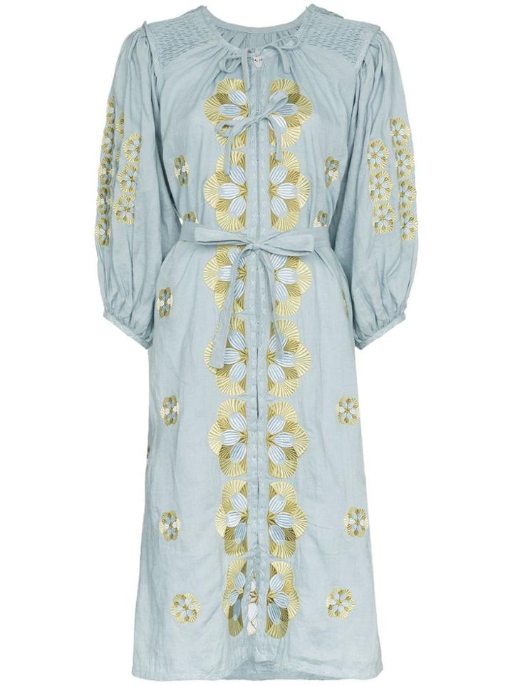 Innika Choo Smock Linen Midi Dress - Blue