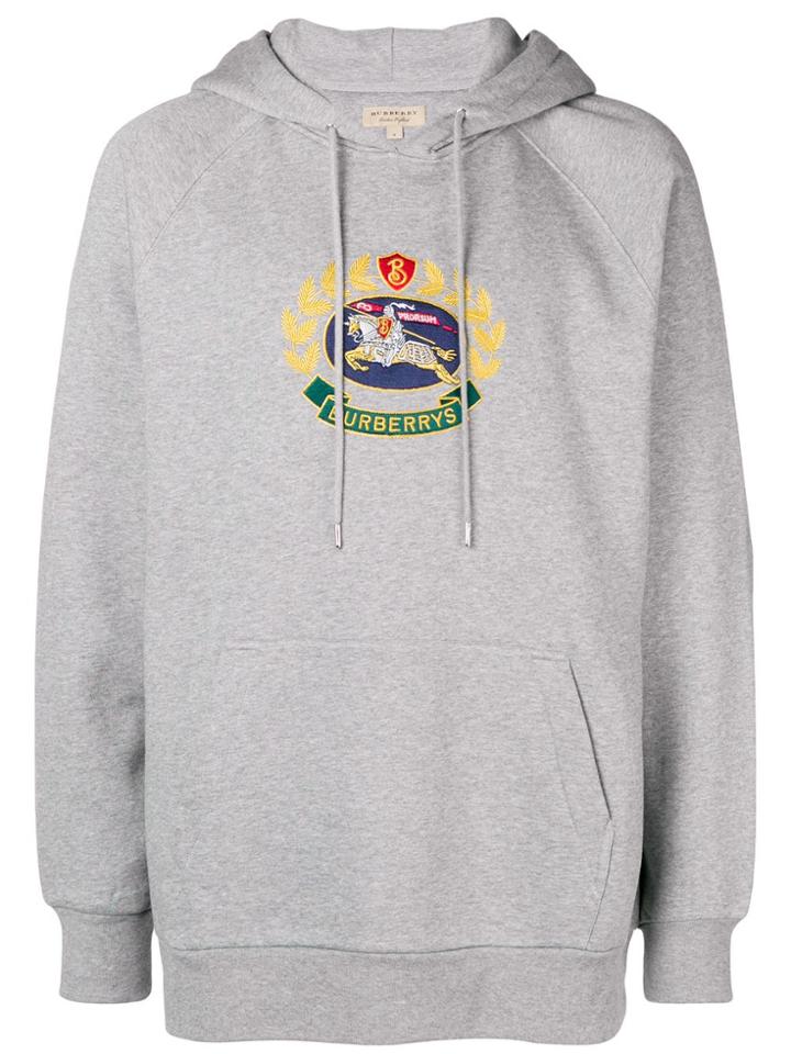 Burberry Logo Patch Hoodie - Grey