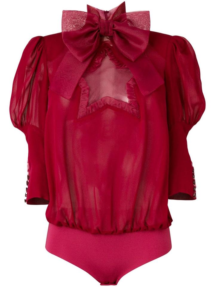 Elisabetta Franchi Bow Embellished Body Suit - Red