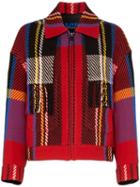 Sjyp Checked Fringe Detail Jacket - Red