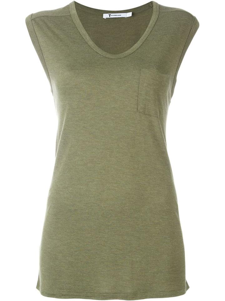 T By Alexander Wang Scoop Neck Tank Top, Women's, Size: M, Green, Rayon