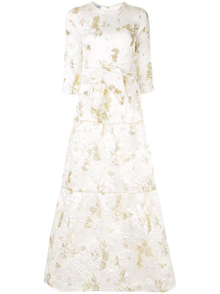 Baruni Floral Brocade Flared Dress - White