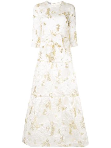 Baruni Floral Brocade Flared Dress - White