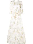Baruni Floral Brocade Flared Dress - White