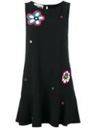 Moschino - Floral Patch Drop Waist Dress - Women - Polyester/triacetate - 40, Black, Polyester/triacetate