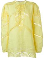 Ermanno Scervino Lace Insert Blouse, Women's, Size: 44, Yellow/orange, Linen/flax/viscose/polyamide/polyester