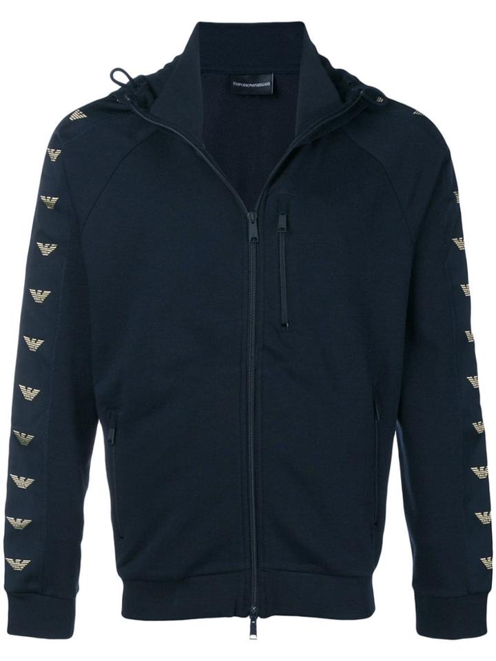 Emporio Armani Logo-sleeve Zip-up Hoodie - Blue
