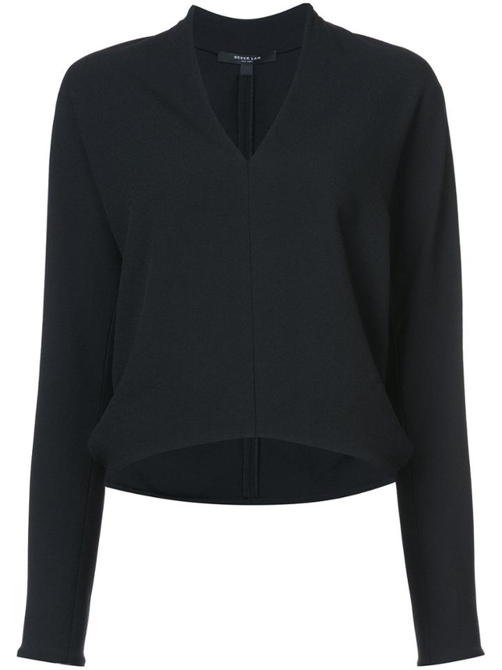 Derek Lam Long Sleeve V-neck Shell - Black
