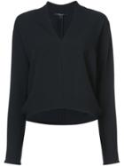 Derek Lam Long Sleeve V-neck Shell - Black