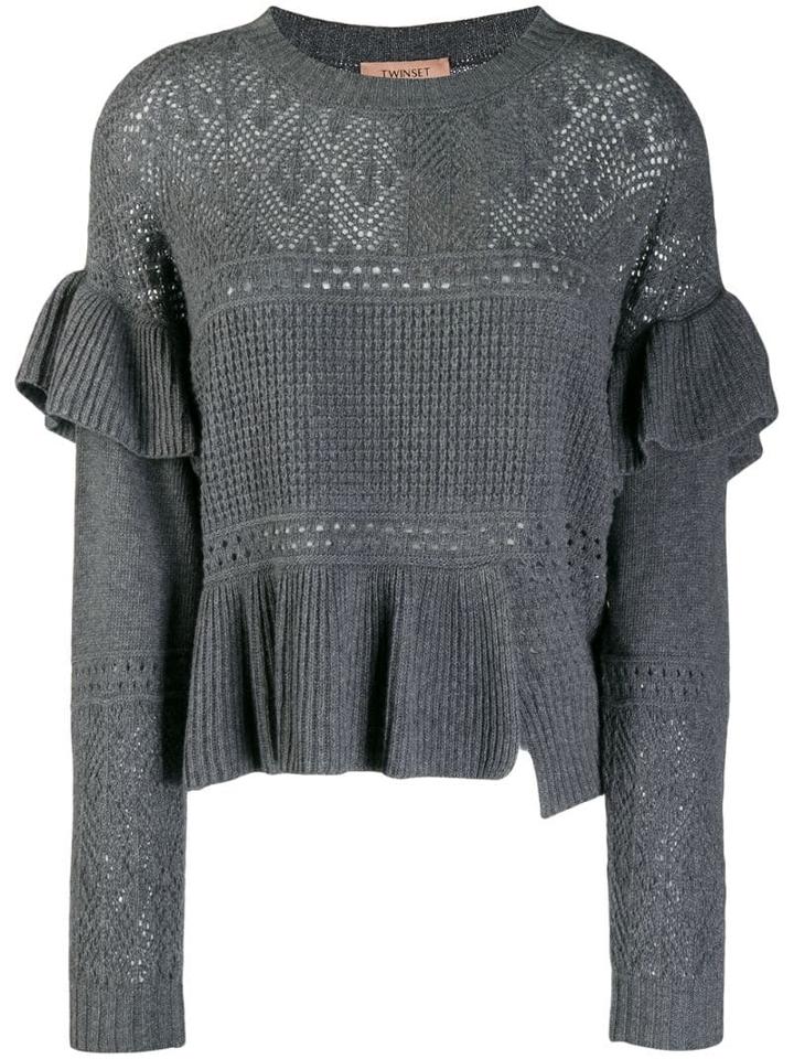 Twin-set Ruffle Knitted Panel Jumper - Grey