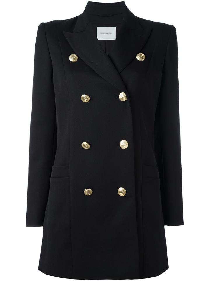 Pierre Balmain Double Breasted Coat, Women's, Size: 42, Black, Polyester/spandex/elastane/rayon/virgin Wool