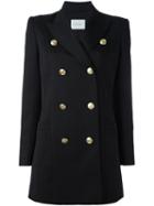 Pierre Balmain Double Breasted Coat, Women's, Size: 42, Black, Polyester/spandex/elastane/rayon/virgin Wool