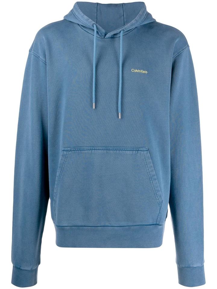Calvin Klein Logo Embroidered Hoodie - Blue