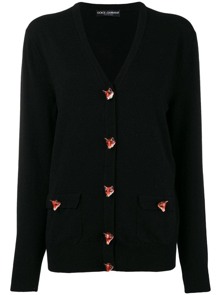 Dolce & Gabbana Cashmere Fox V-neck Cardigan - Black