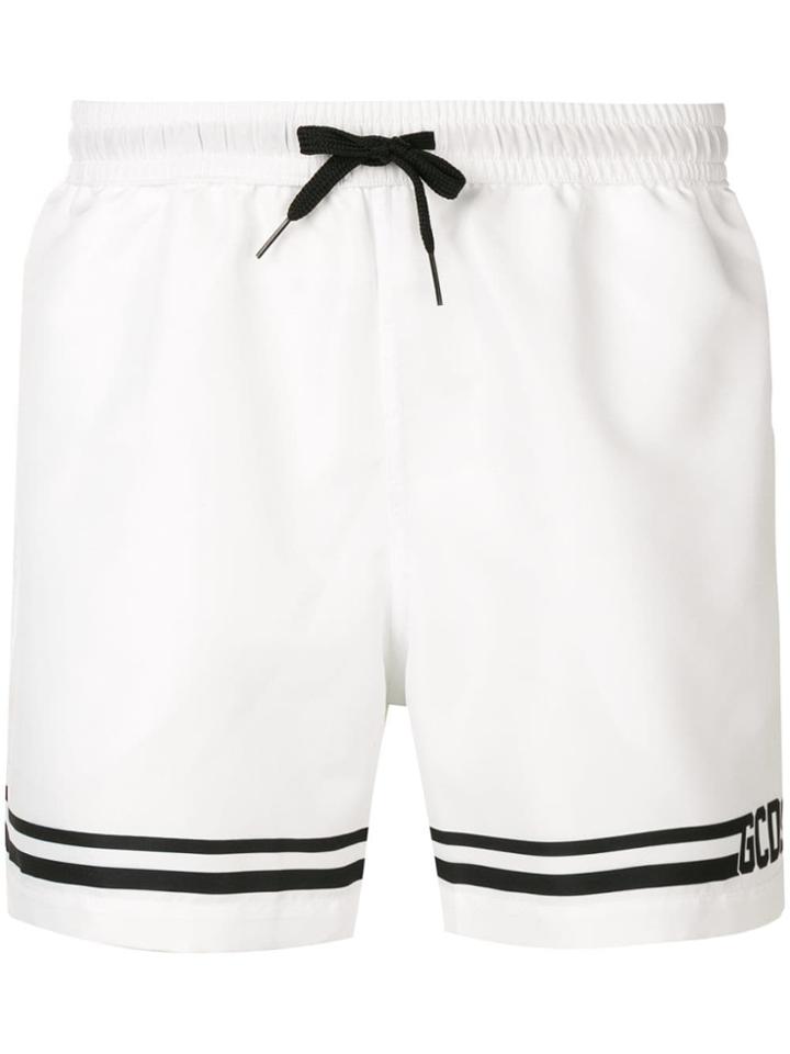 Gcds Stripe Trim Swim Shorts - White