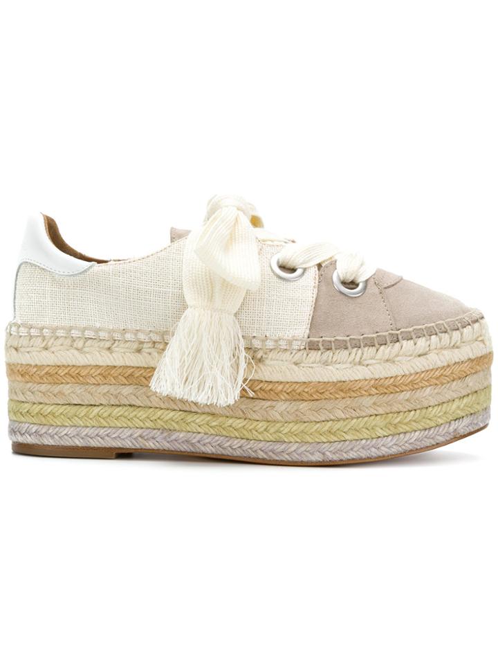 Chloé Canvas Flatform Espadrilles - Nude & Neutrals