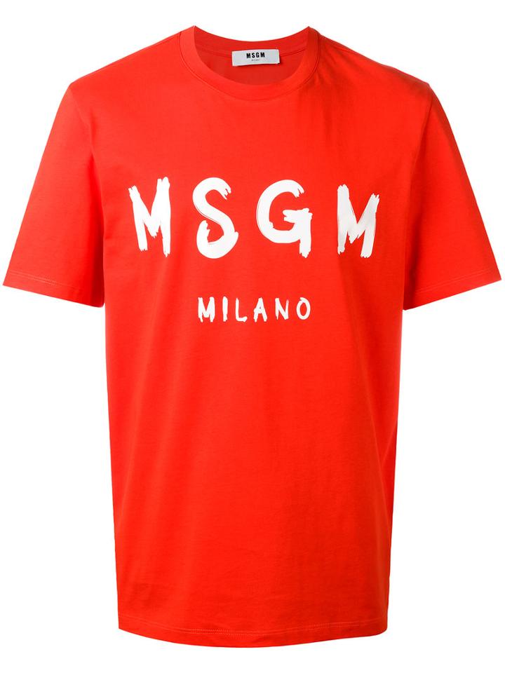 Msgm Logo Print T-shirt, Men's, Size: Xs, Yellow/orange, Cotton