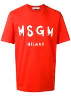 Msgm Logo Print T-shirt, Men's, Size: Xs, Yellow/orange, Cotton