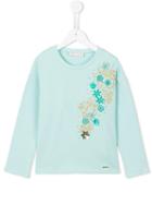 Quis Quis Floral Embroidered T-shirt, Girl's, Size: 10 Yrs, Blue