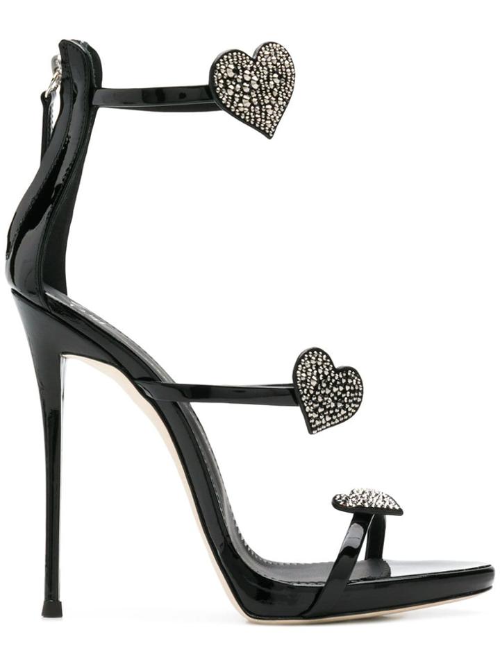 Giuseppe Zanotti Design Coline Swarovski Heart Sandals - Black