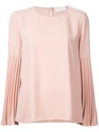 Sara Battaglia - Pleated Sleeve Blouse - Women - Polyester - 44, Pink/purple, Polyester