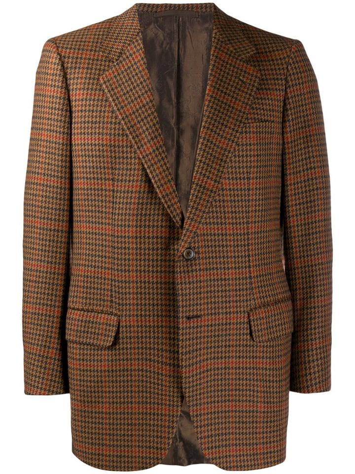 Brioni Vintage 1990's Houndstooth Checked Blazer - Brown