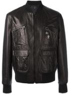 Neil Barrett Pins Leather Bomber Jacket, Men's, Size: Small, Black, Cupro/lamb Skin/polyamide/spandex/elastane