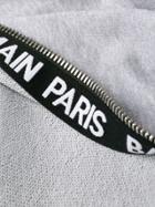 Balmain Logo Tape Zip-front Hoodie - Grey