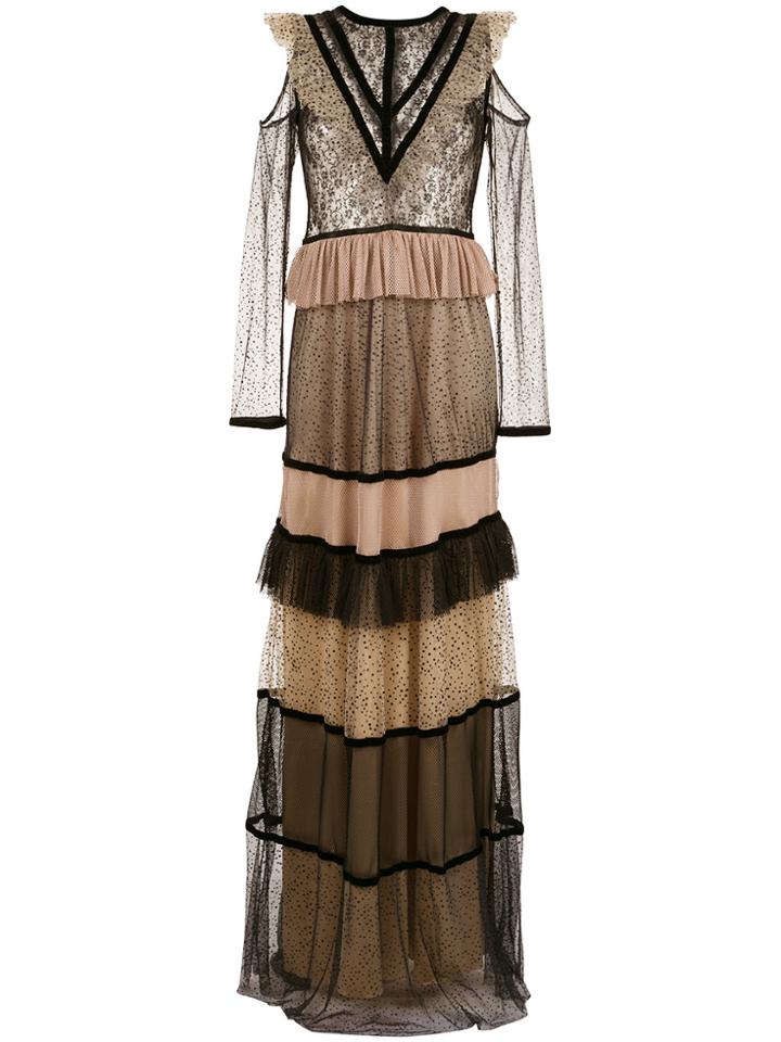 Olympiah Flock Lace Long Dress - Black