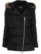 Cavalli Class Fur Trim Padded Coat - Black