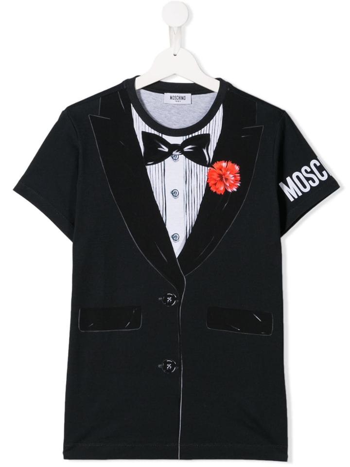 Moschino Kids Teen Black Tie Print T-shirt