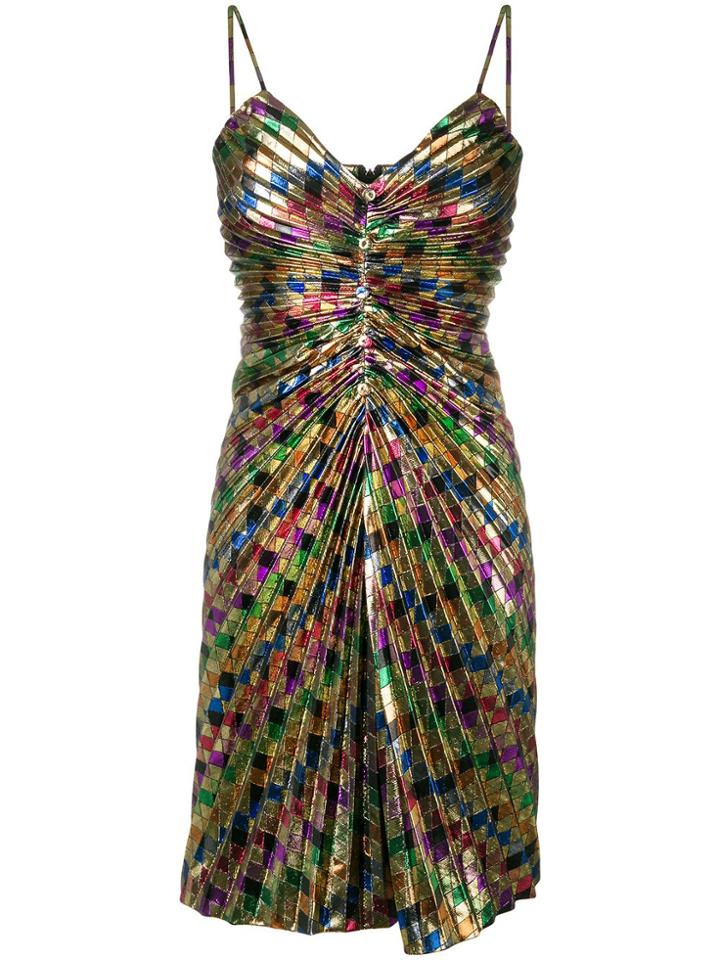 Moschino Square Print Ruched Dress - Gold